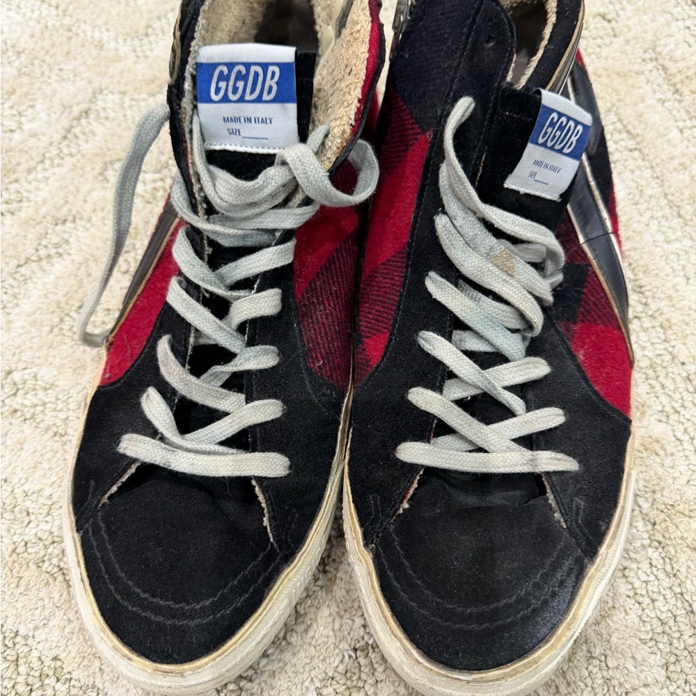 GGDB High-Top Sneakers in Black and Red Plaid